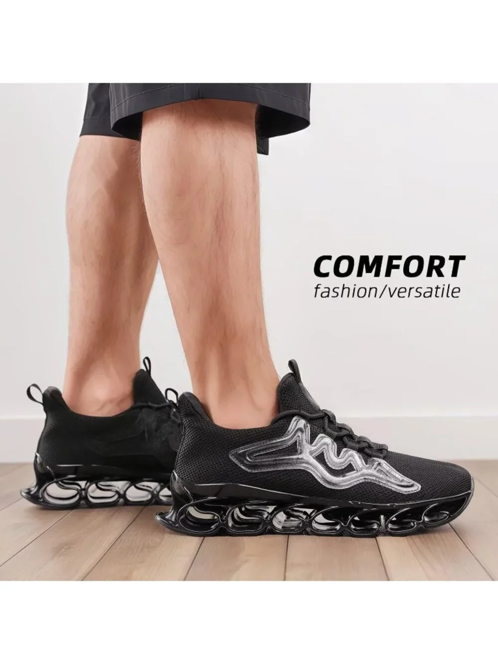 Men's All Black Slip on Walking Running Shoes Blade Tennis Fashion Sneakers